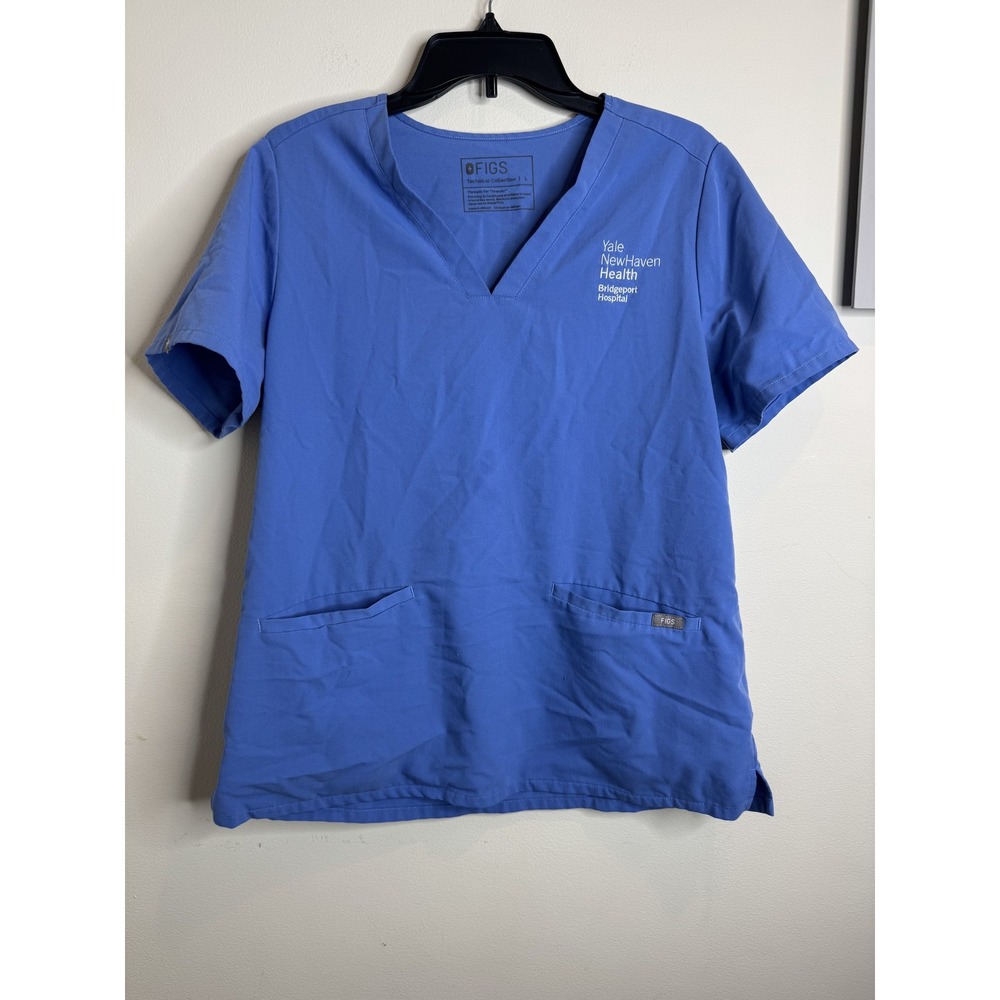 FIGS Scrub Shirt Womens Large Blue Yale New Haven Health Bridgeport Hospital Top